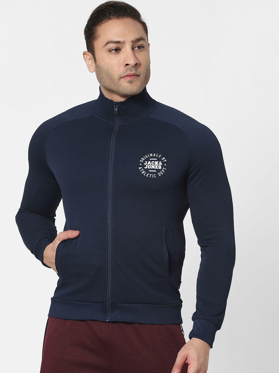 Blue High Neck Zip Up Jacket