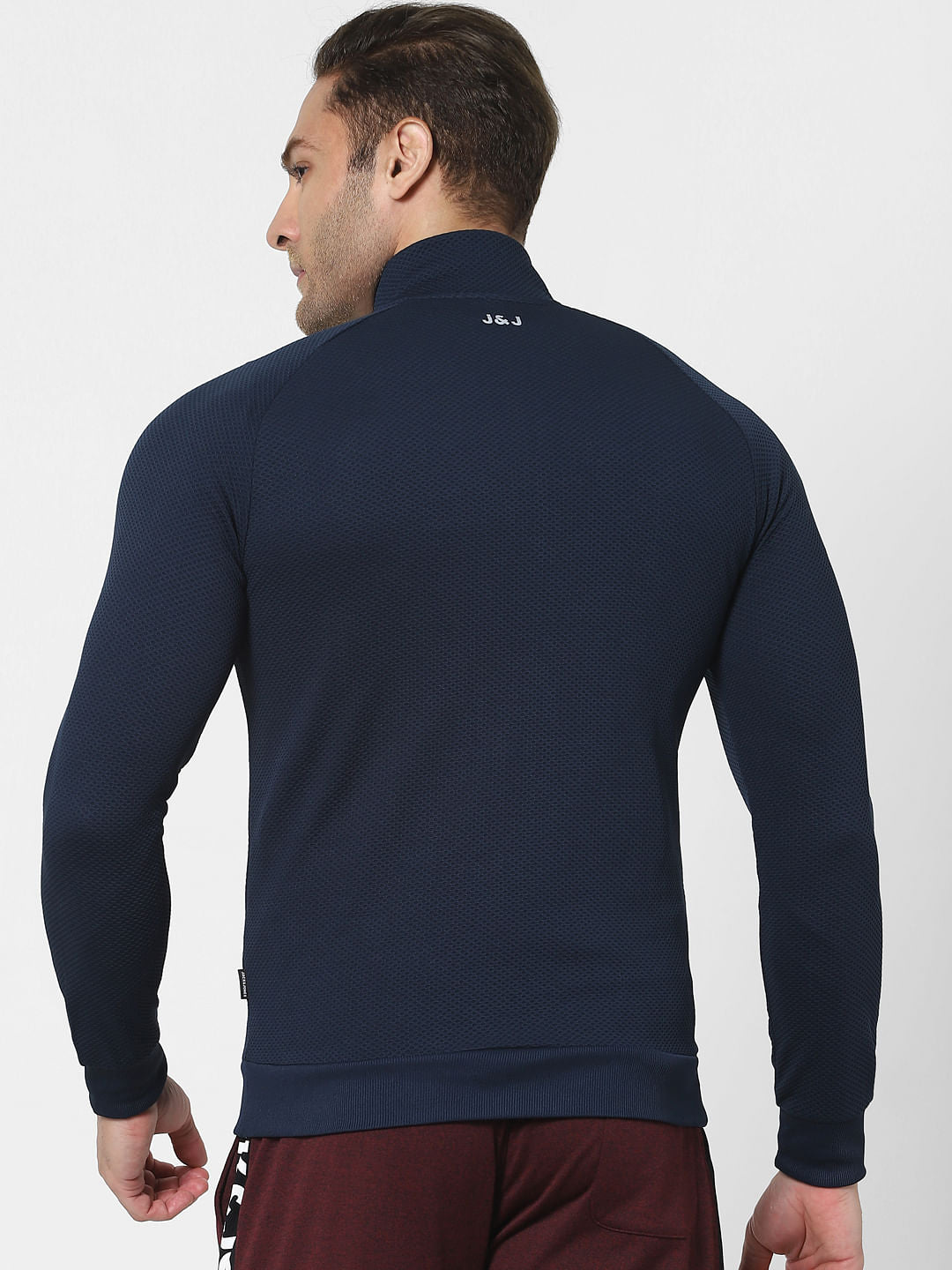 Blue High Neck Zip Up Jacket