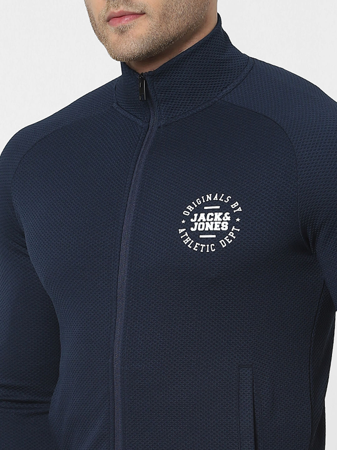 Blue High Neck Zip Up Jacket
