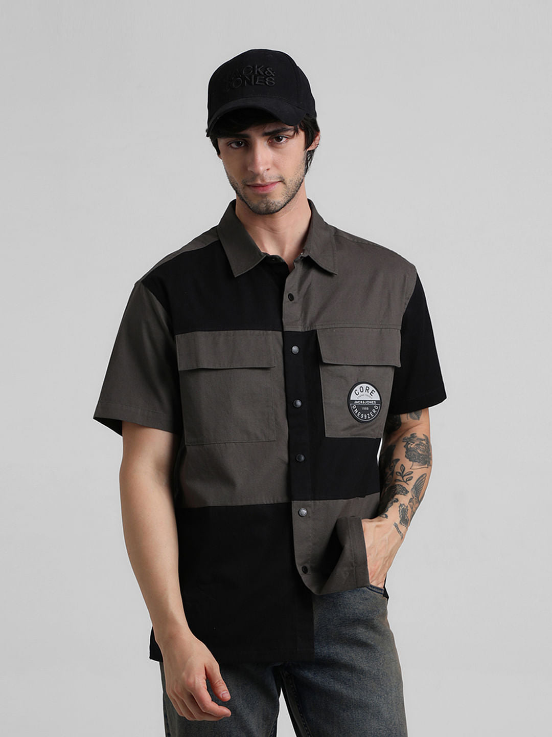 Black Colourblocked Oversized Shirt - S