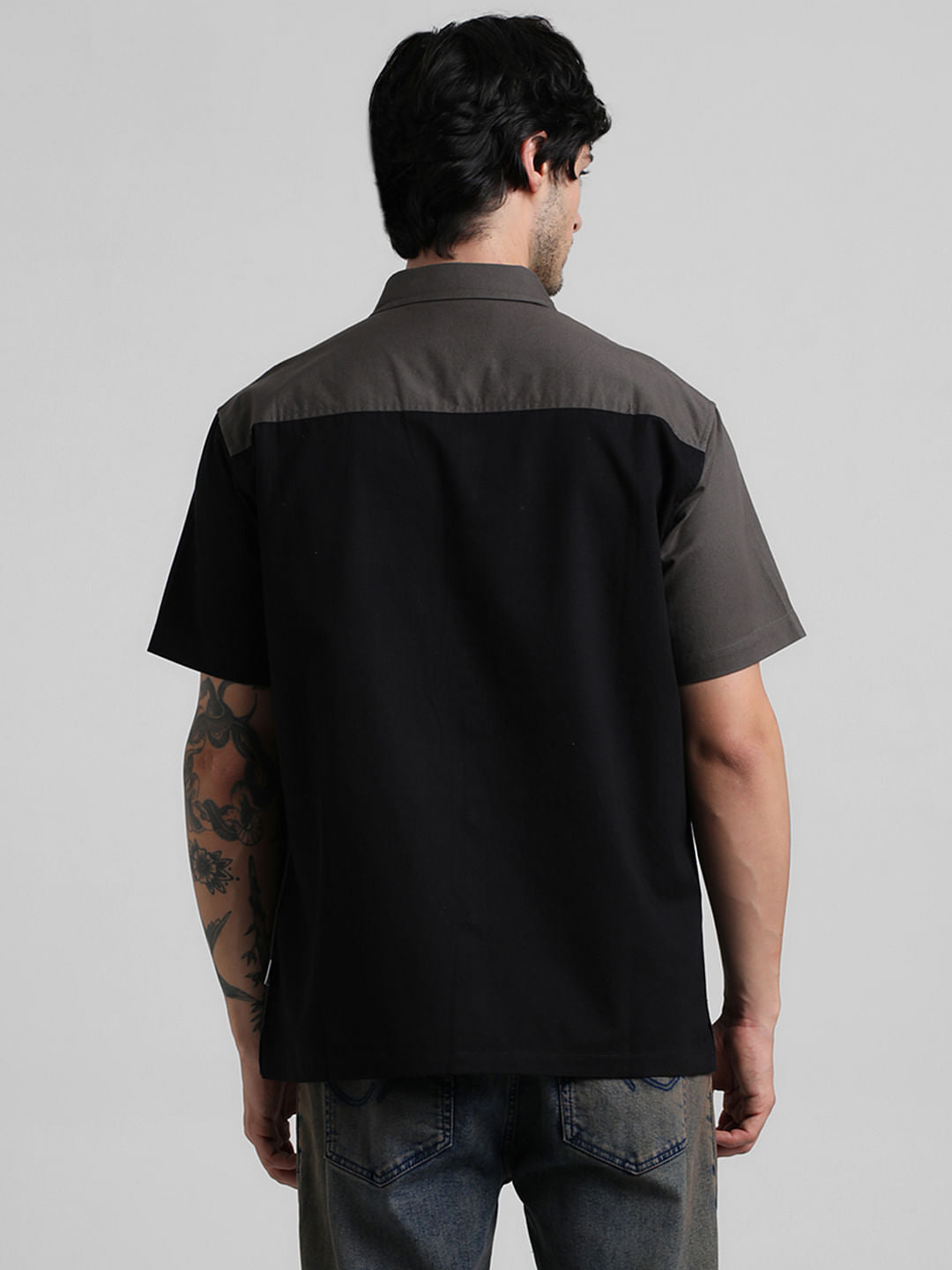 Black Colourblocked Oversized Shirt