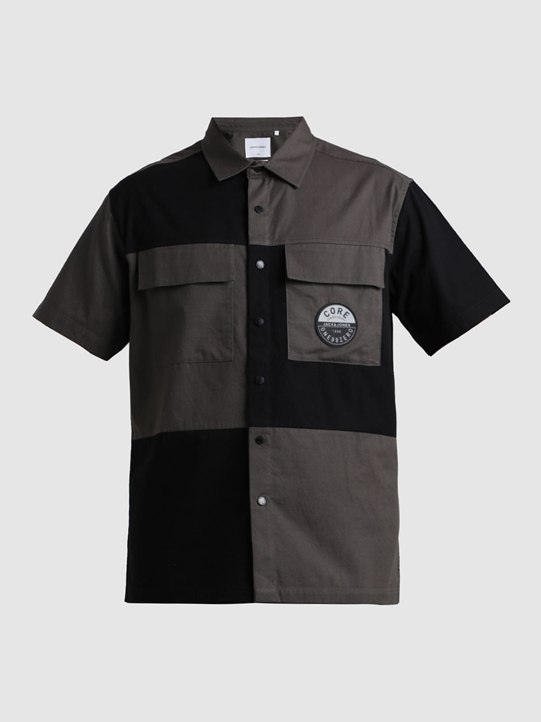 Black Colourblocked Oversized Shirt
