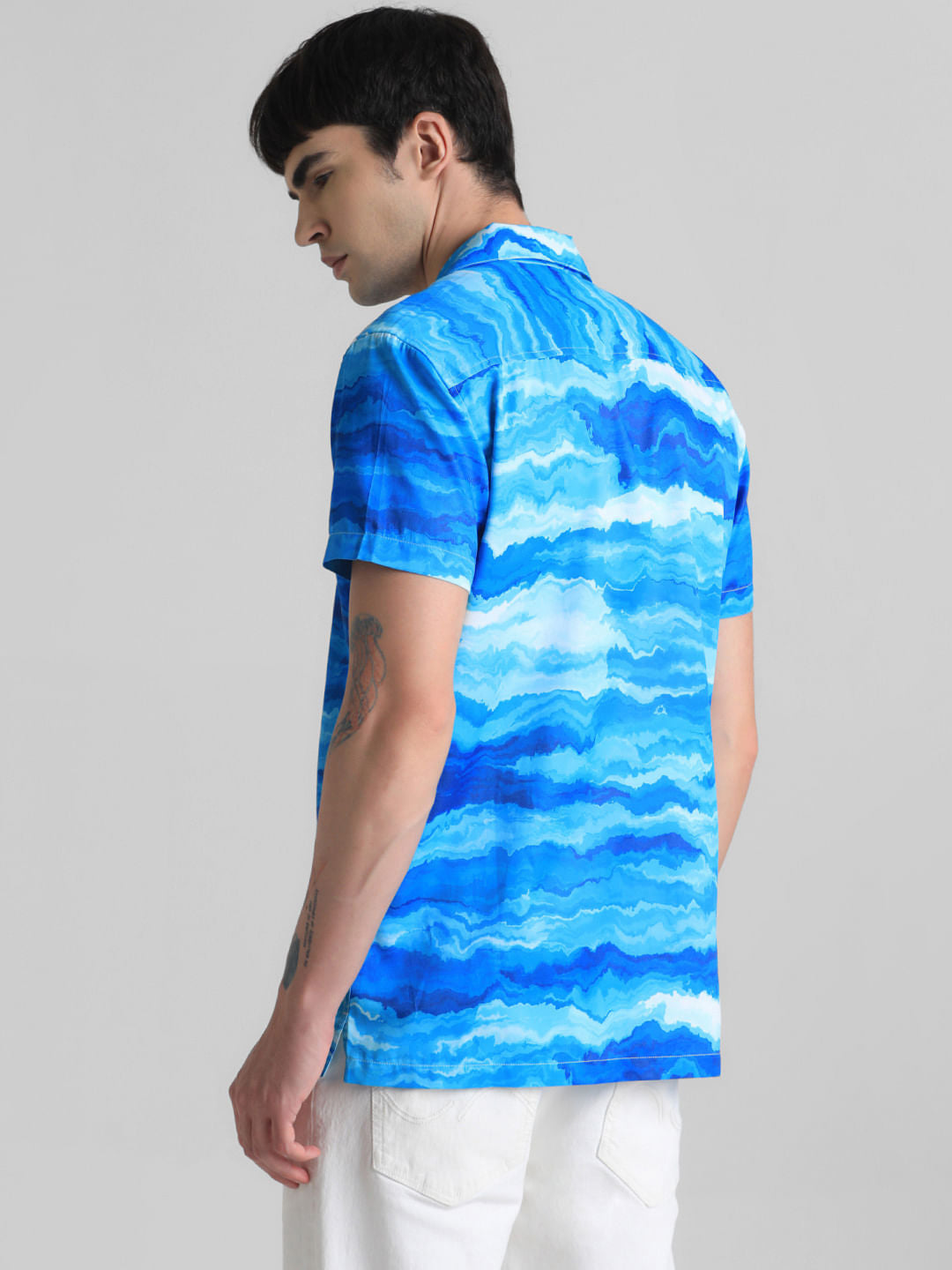 Blue Printed Short Sleeves Shirt