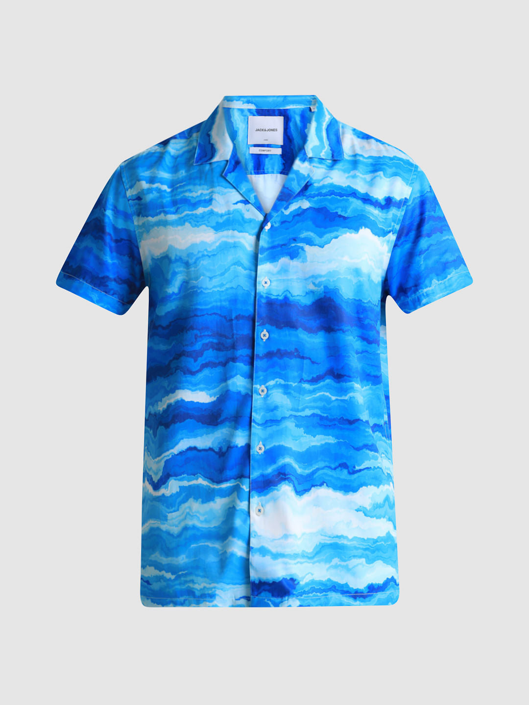 Blue Printed Short Sleeves Shirt