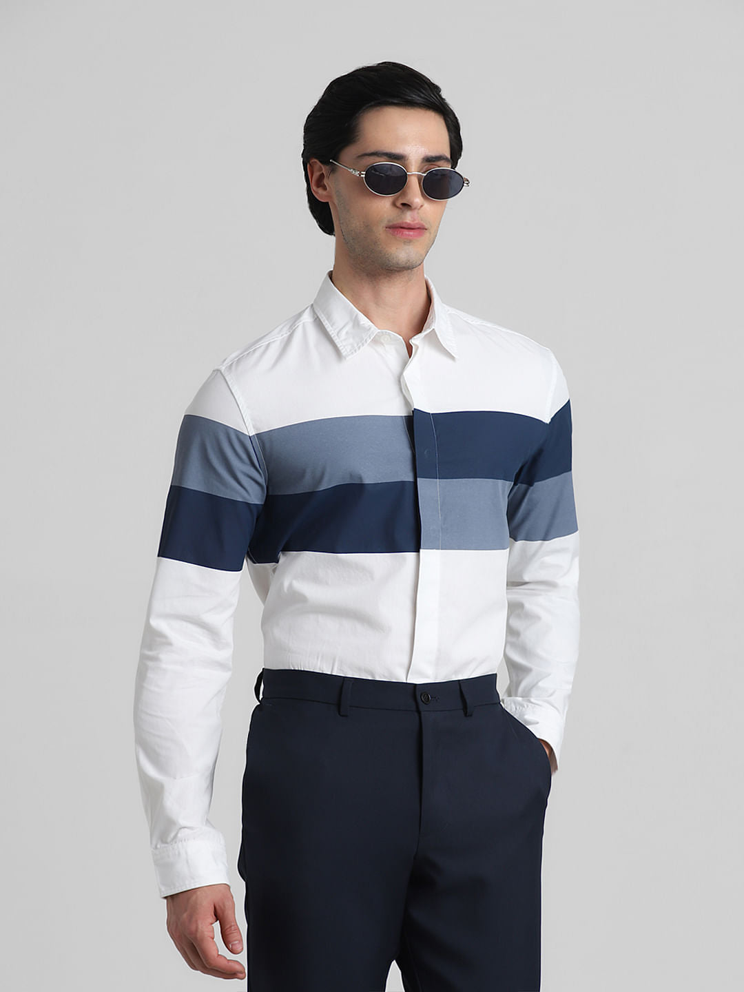 White Placement Print Full Sleeves Shirt - S