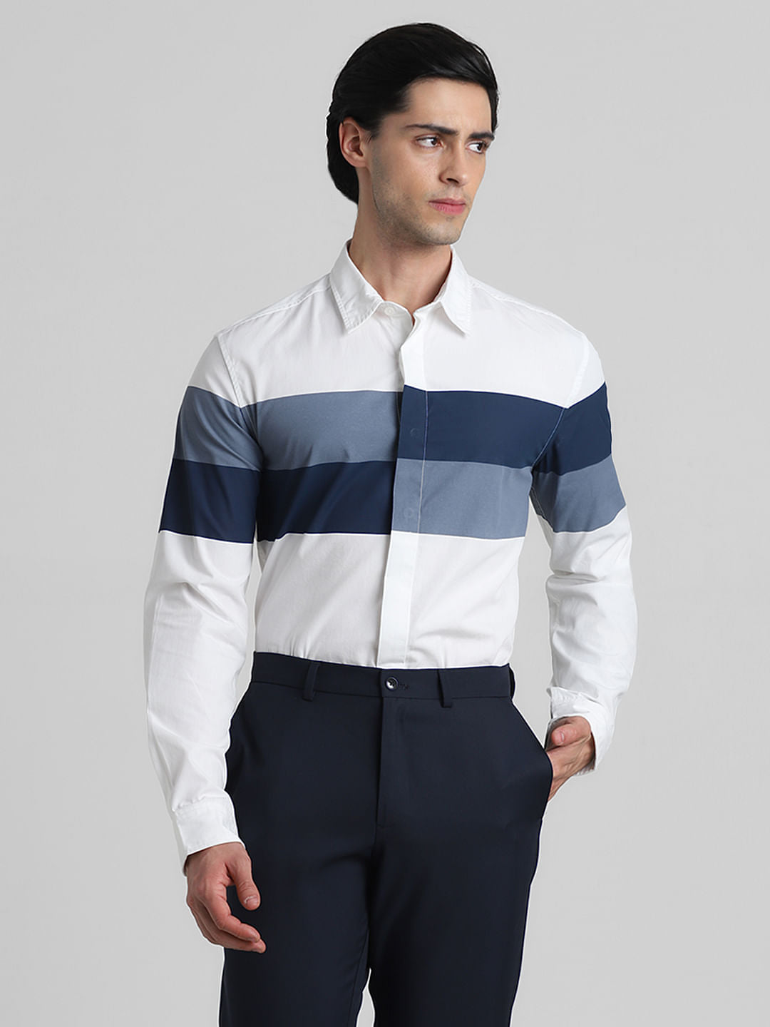 White Placement Print Full Sleeves Shirt
