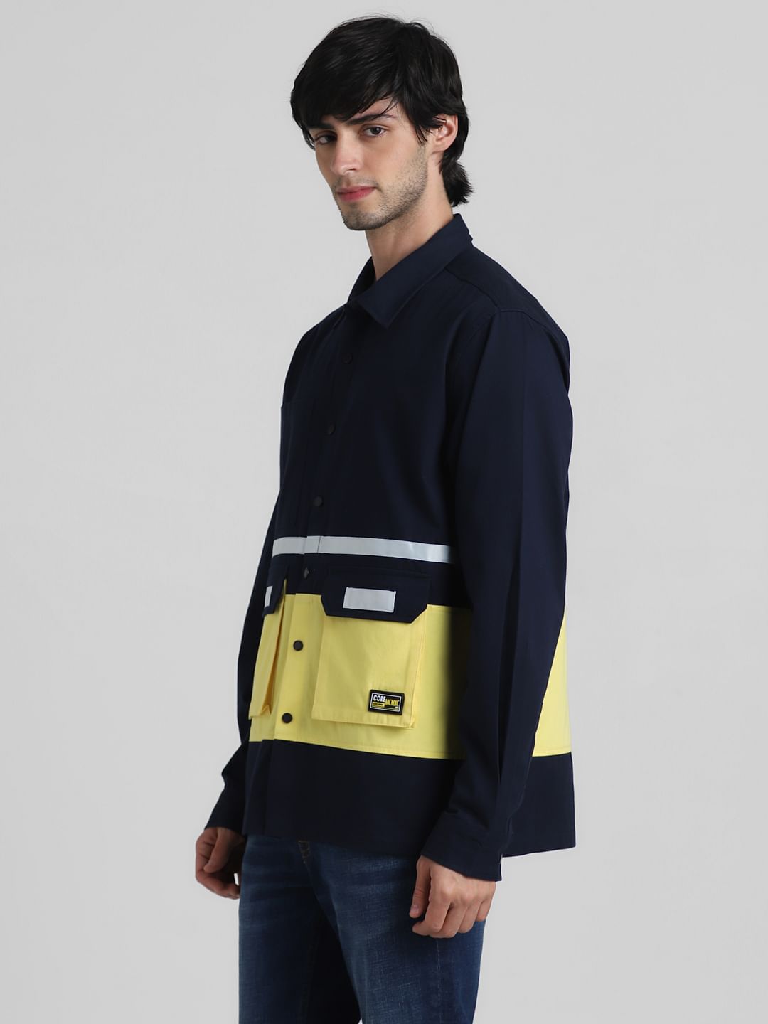 Blue & Yellow Colourblocked Oversized Shirt