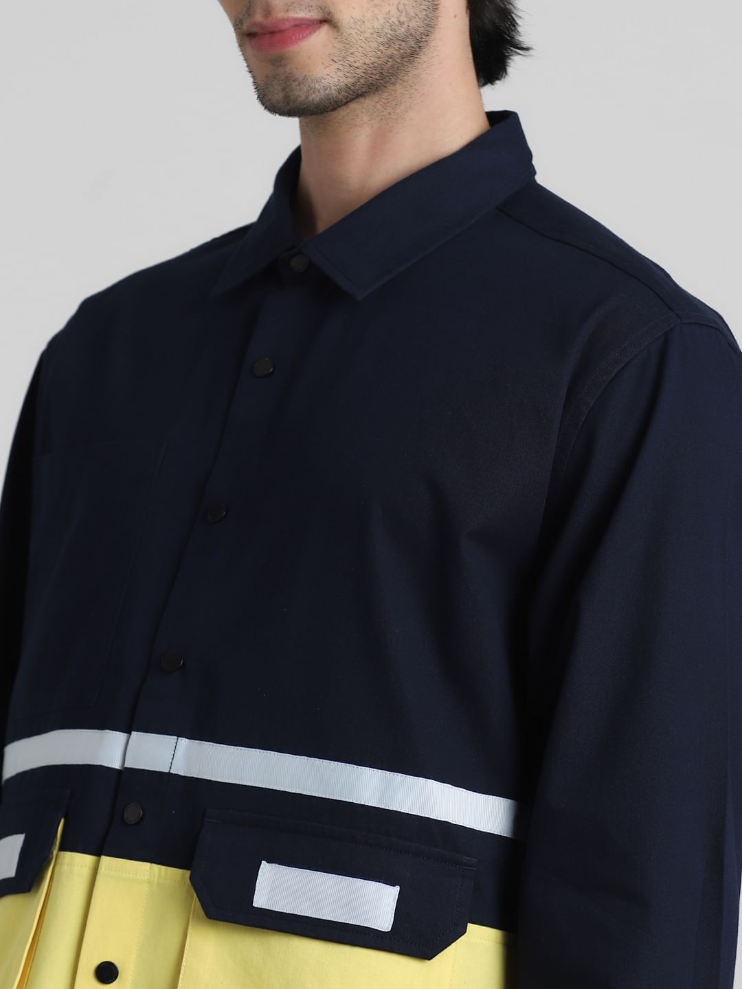 Blue & Yellow Colourblocked Oversized Shirt