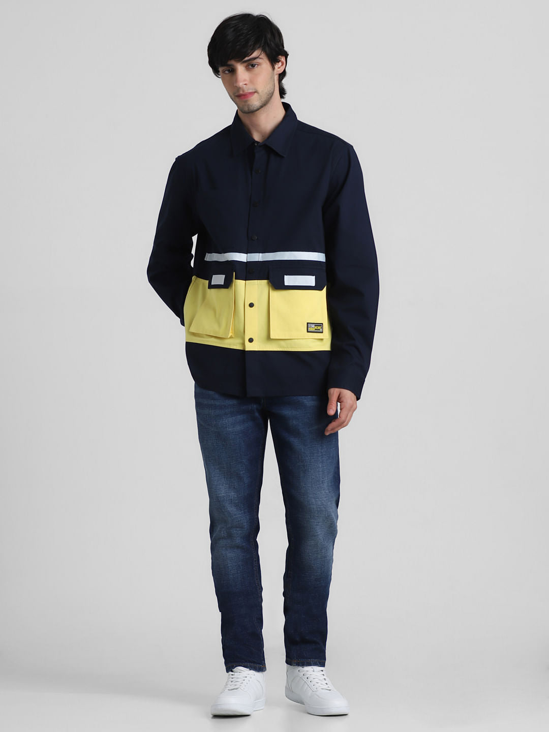 Blue & Yellow Colourblocked Oversized Shirt