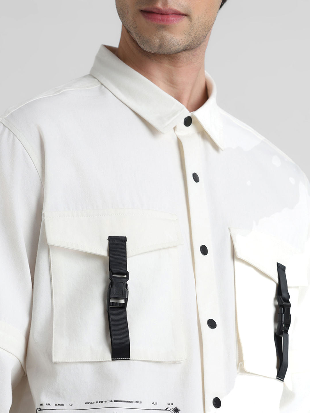 White Placement Print Oversized Shirt