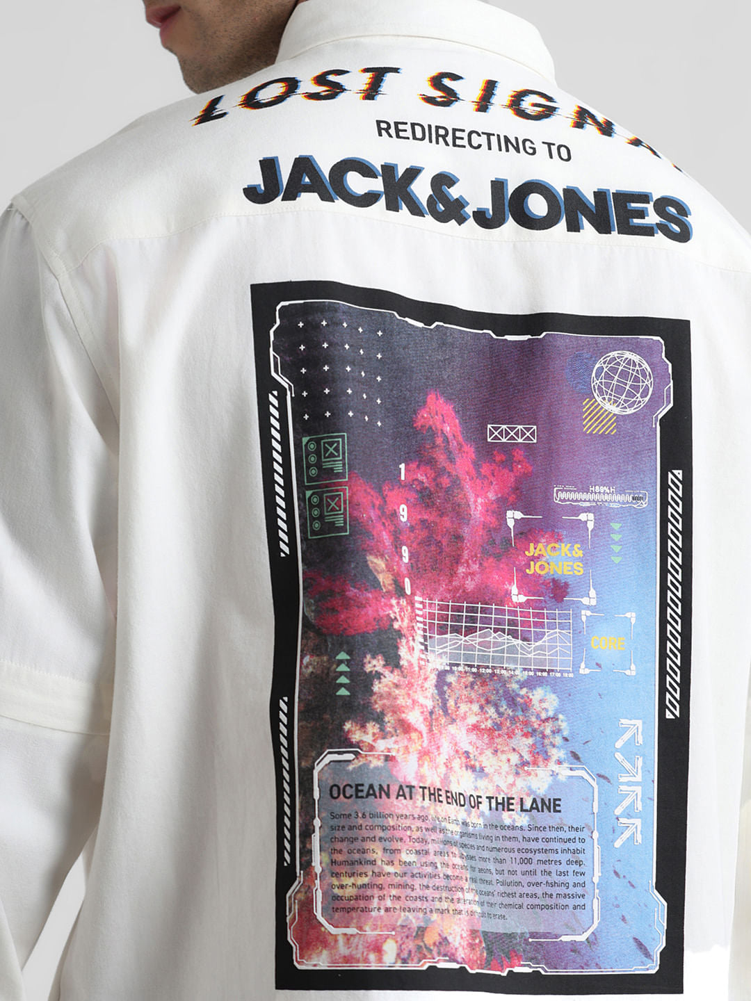 White Placement Print Oversized Shirt