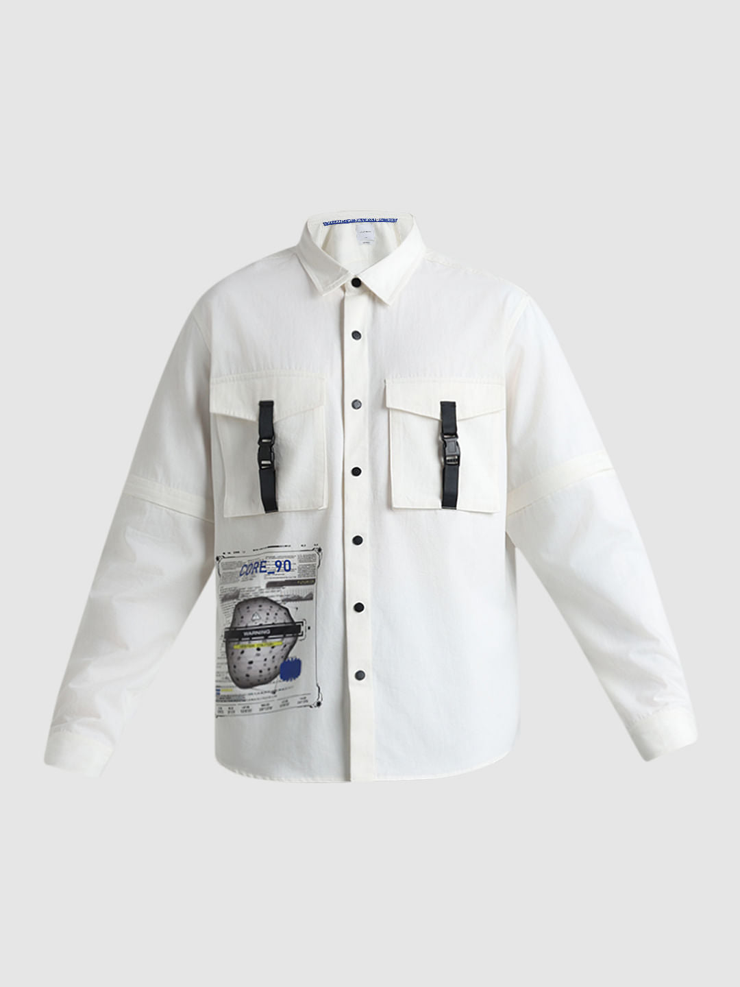 White Placement Print Oversized Shirt