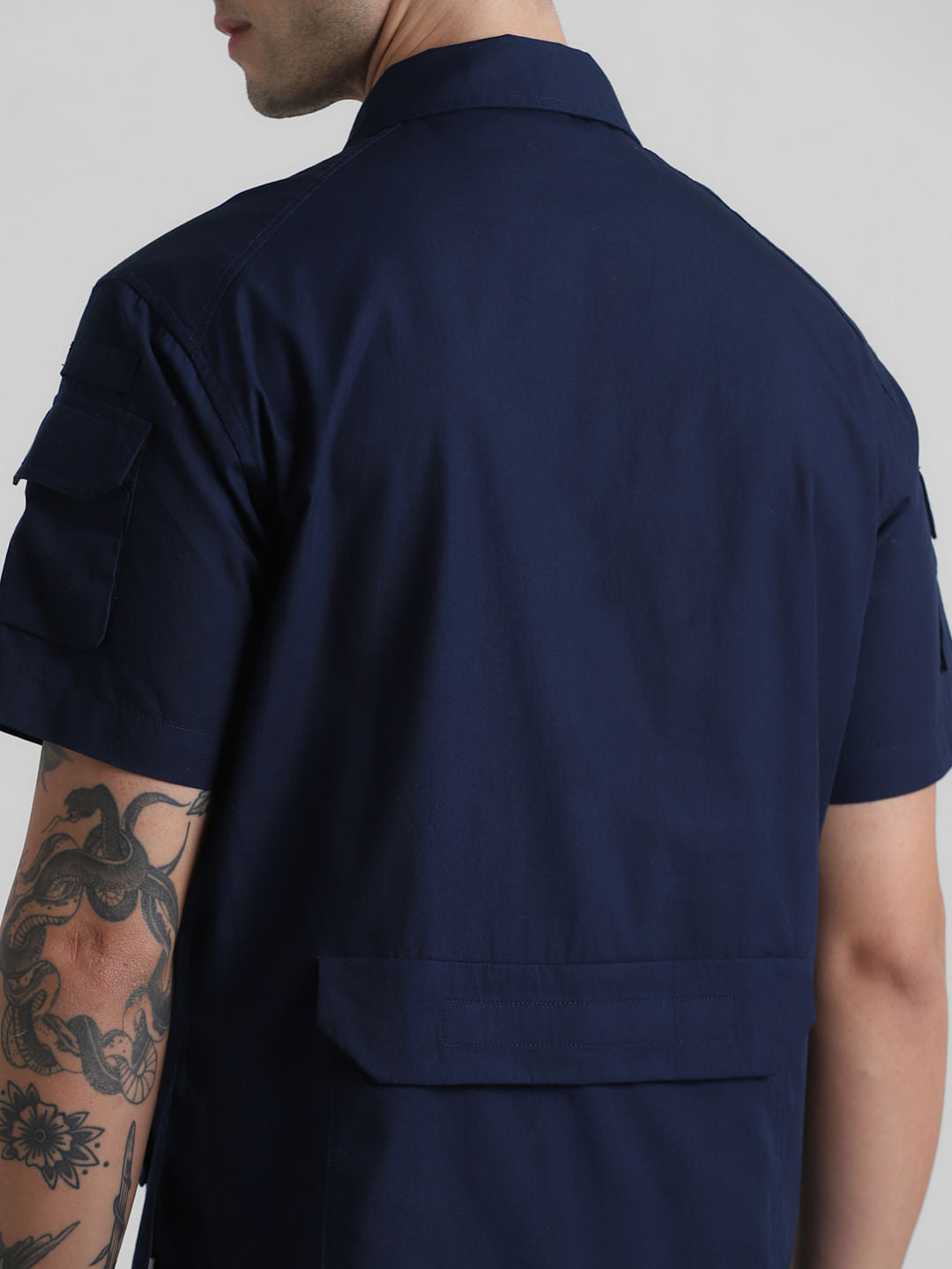 Dark Blue Utility Pocket Oversized Shirt