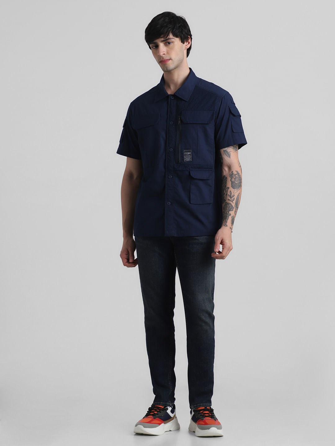 Dark Blue Utility Pocket Oversized Shirt