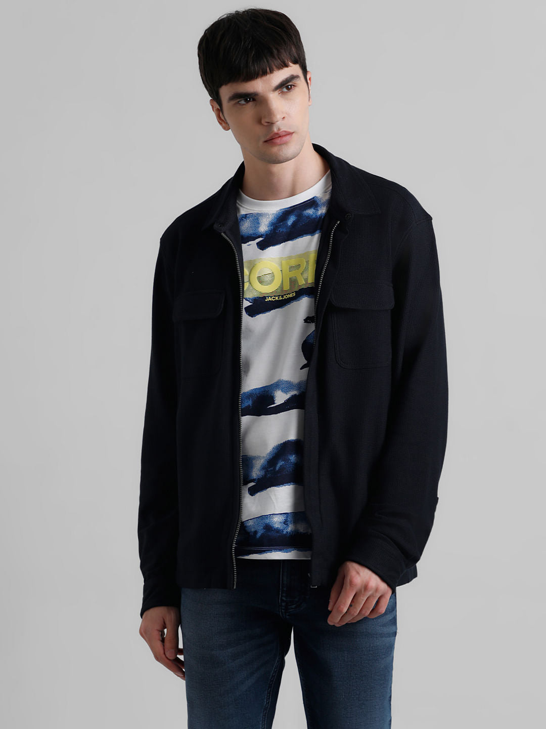 Dark Blue Knit Full Sleeves Shirt