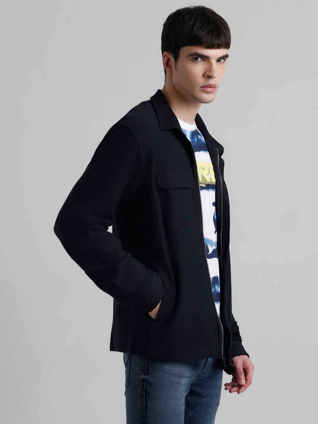 Dark Blue Knit Full Sleeves Shirt