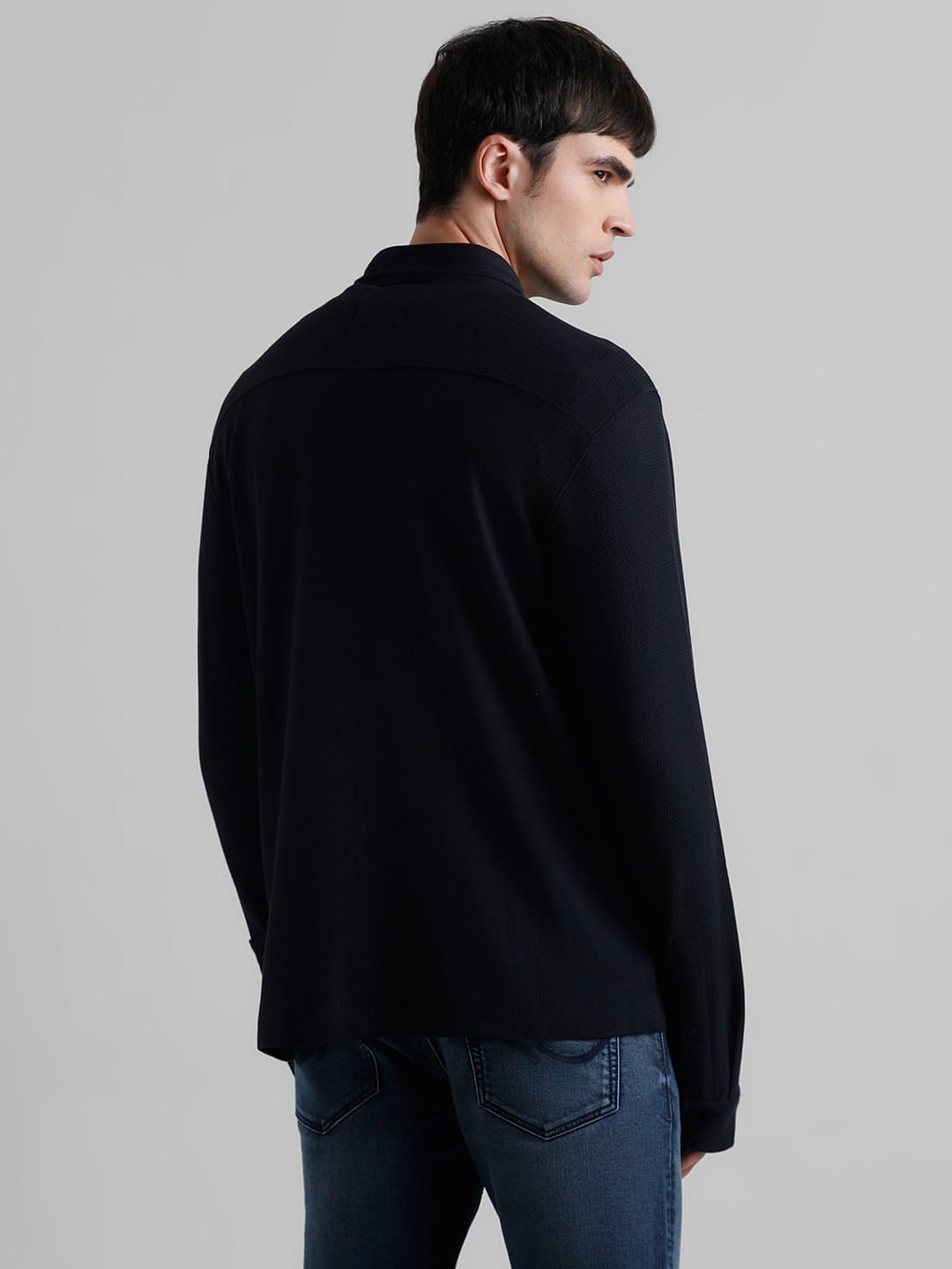 Dark Blue Knit Full Sleeves Shirt