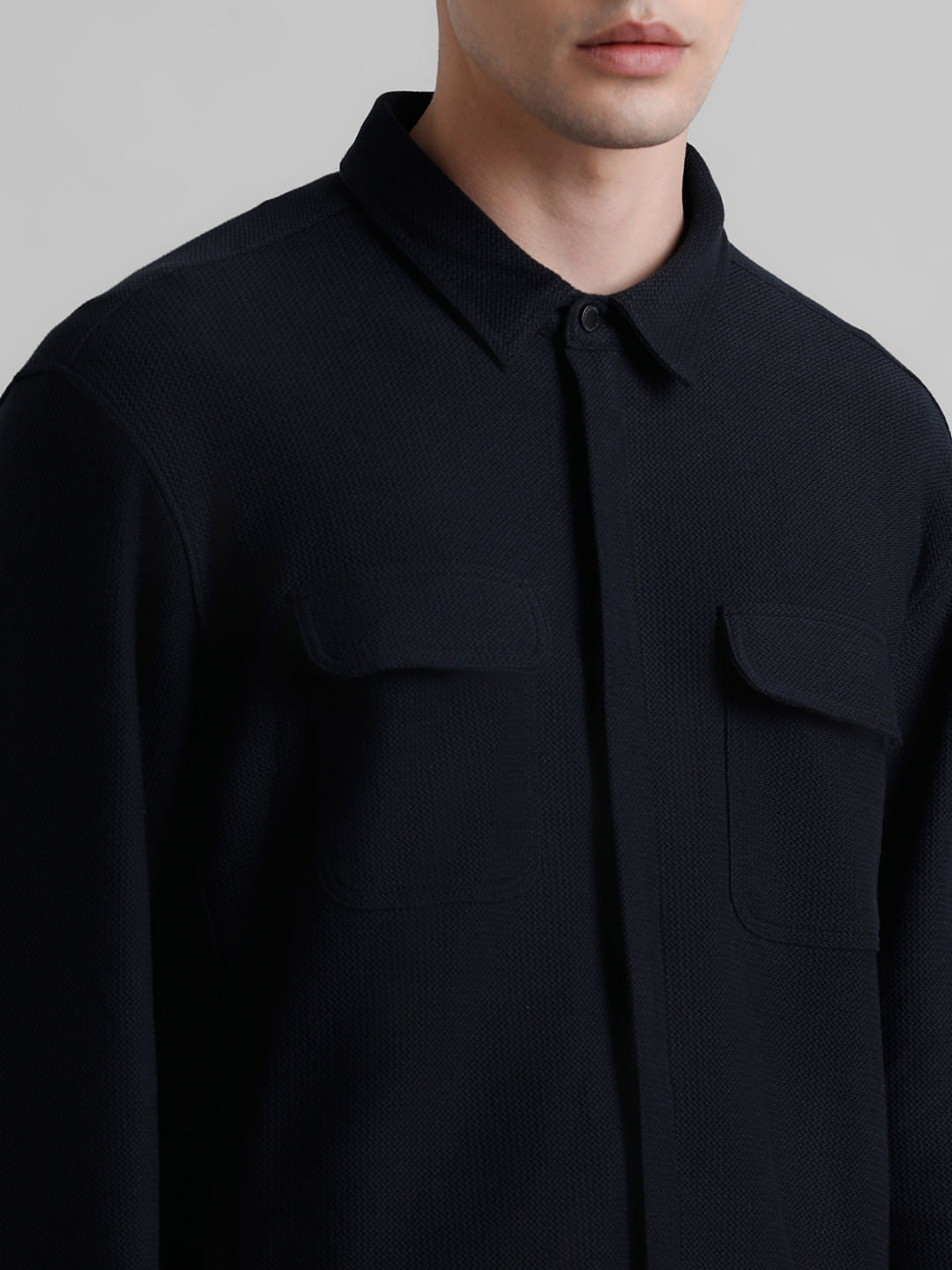 Dark Blue Knit Full Sleeves Shirt