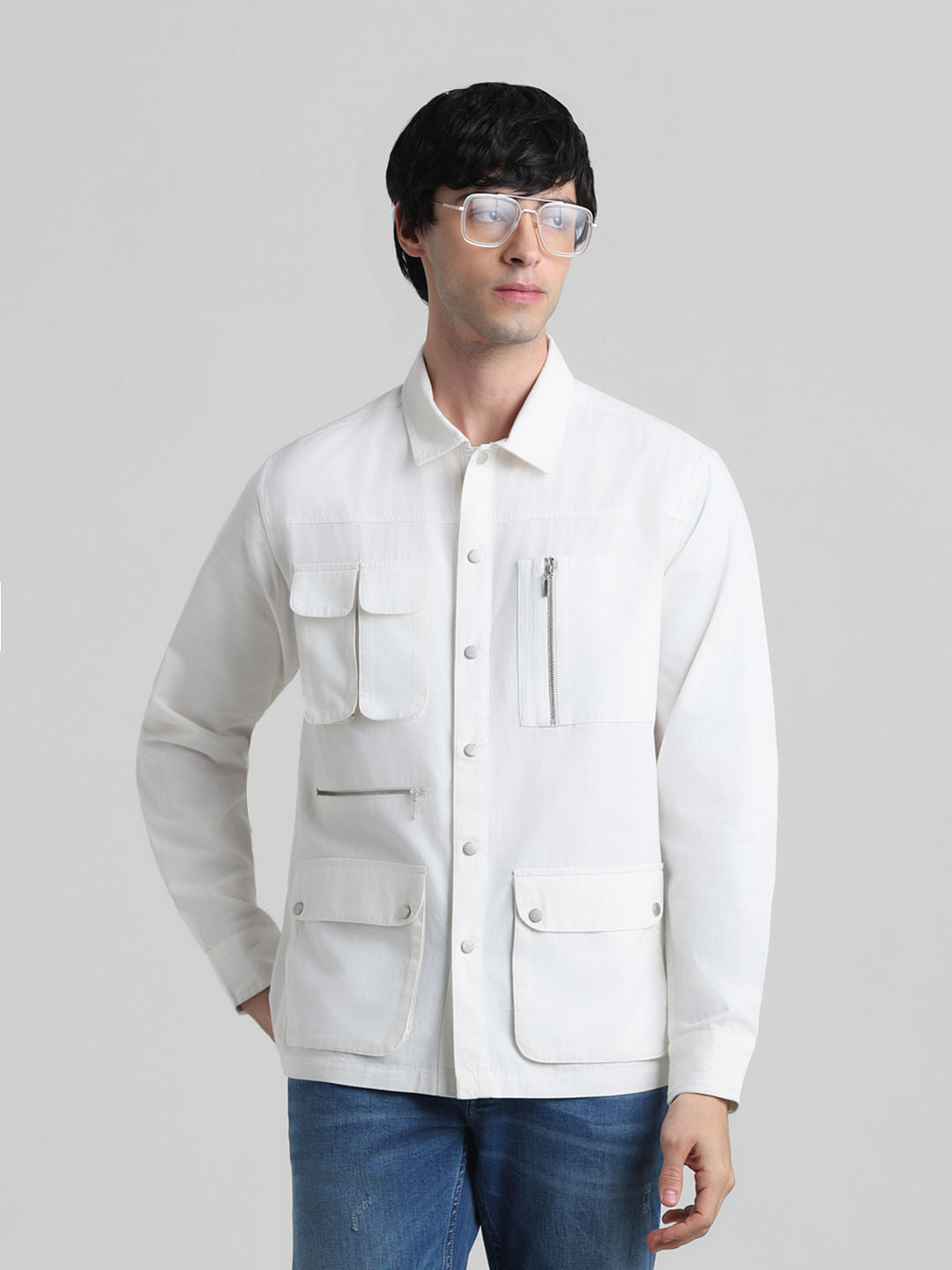 White Oversized Patch Pocket Shirt - S