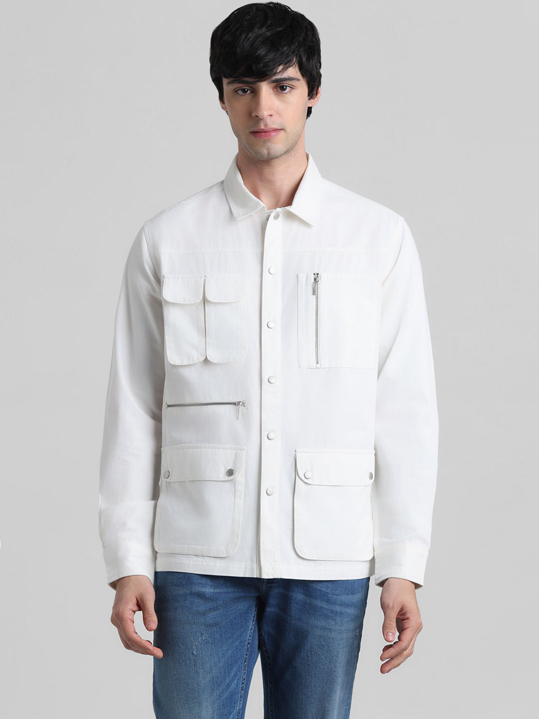 White Oversized Patch Pocket Shirt