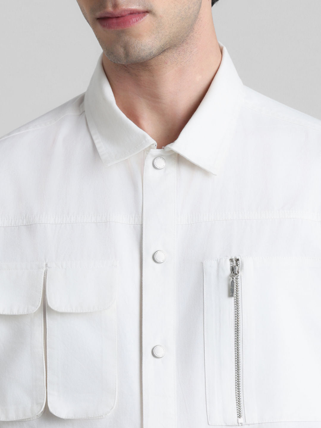 White Oversized Patch Pocket Shirt