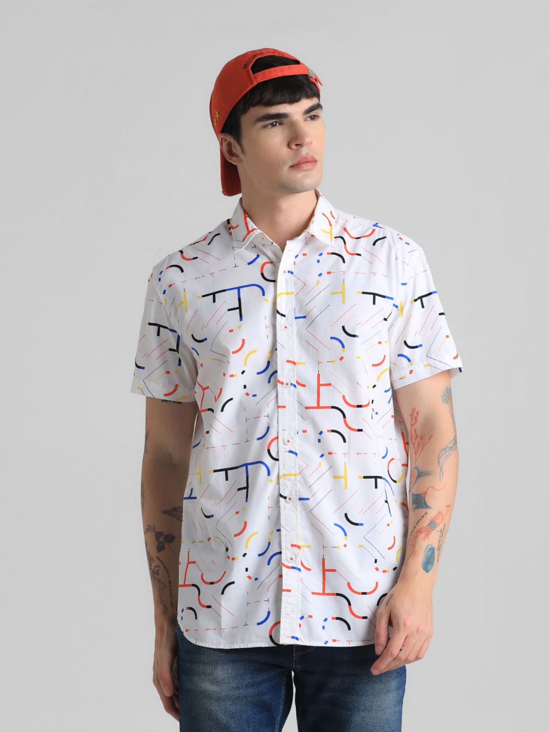 URBAN RACERS by JACK&JONES WHITE PRINTED SHORT SLEEVES SHIRT - S