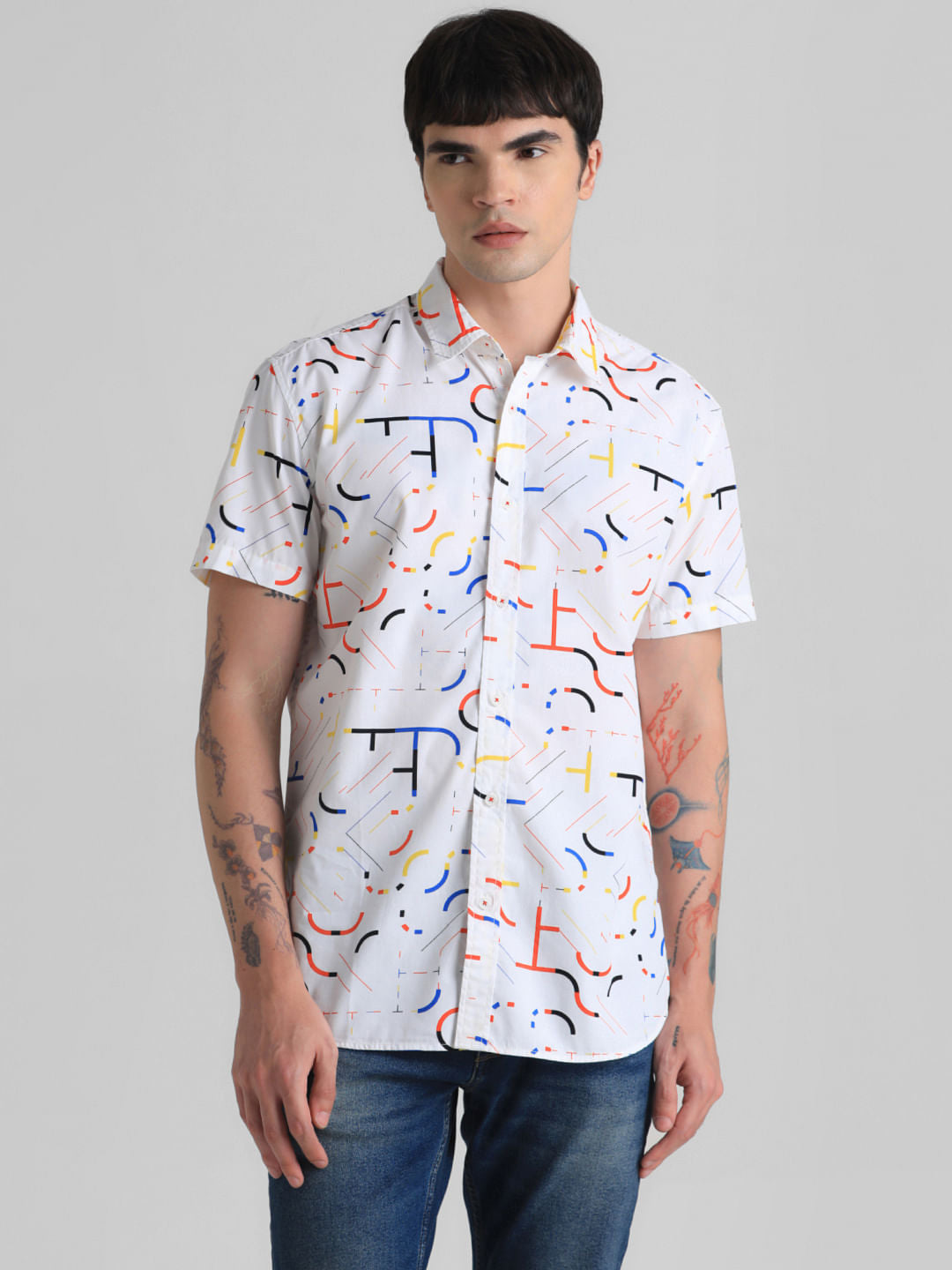 URBAN RACERS by JACK&JONES WHITE PRINTED SHORT SLEEVES SHIRT