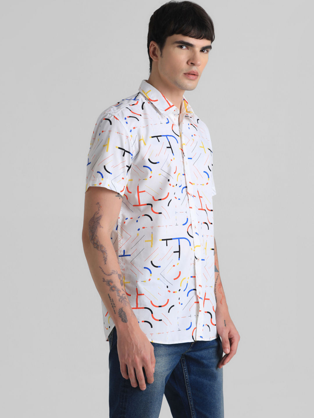 URBAN RACERS by JACK&JONES WHITE PRINTED SHORT SLEEVES SHIRT