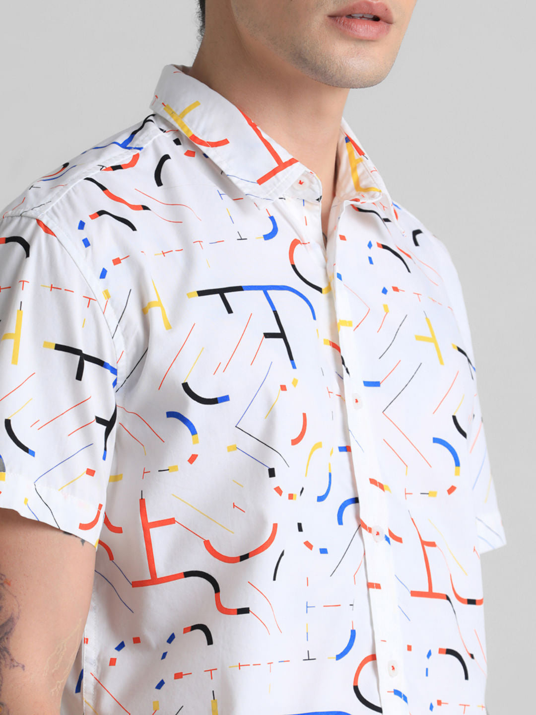 URBAN RACERS by JACK&JONES WHITE PRINTED SHORT SLEEVES SHIRT