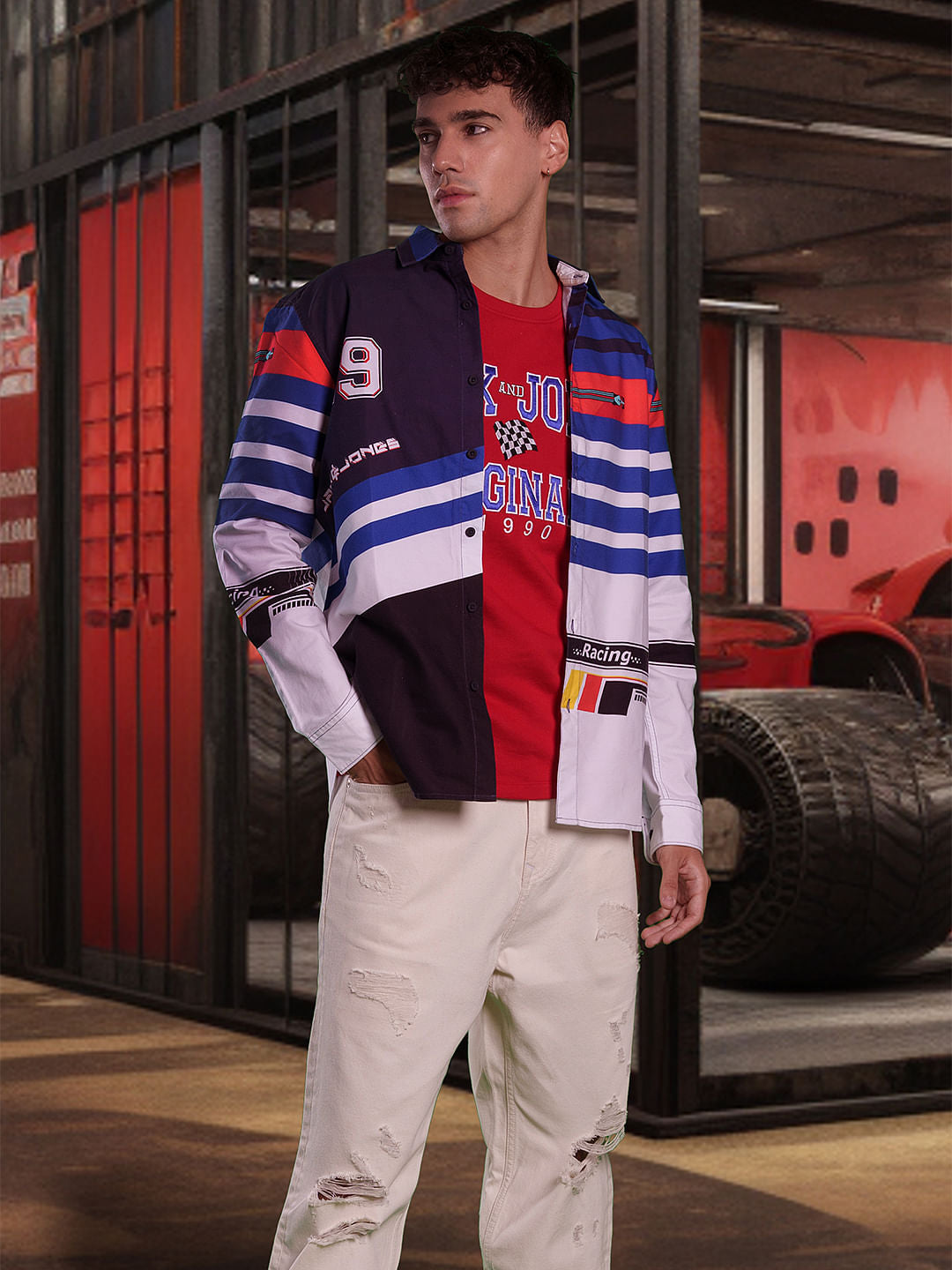 Blue Racer Stripes Full Sleeves Shirt - S