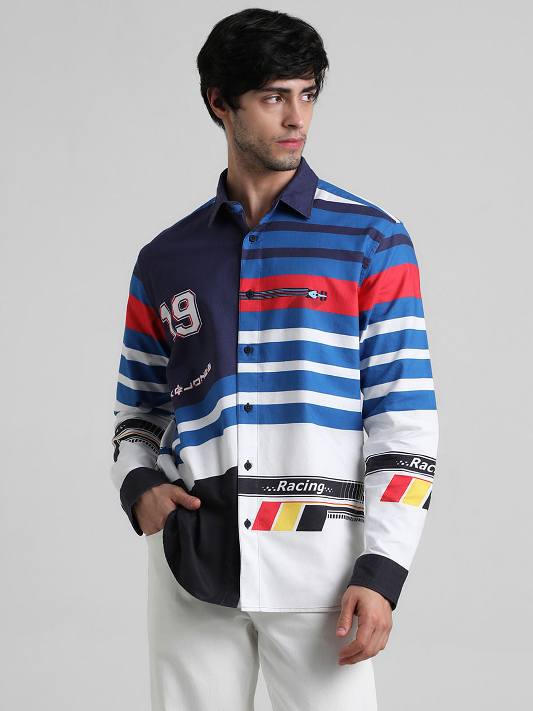 Blue Racer Stripes Full Sleeves Shirt