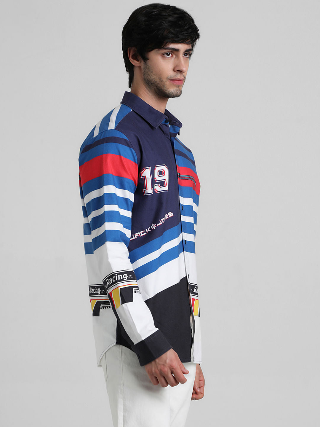 Blue Racer Stripes Full Sleeves Shirt