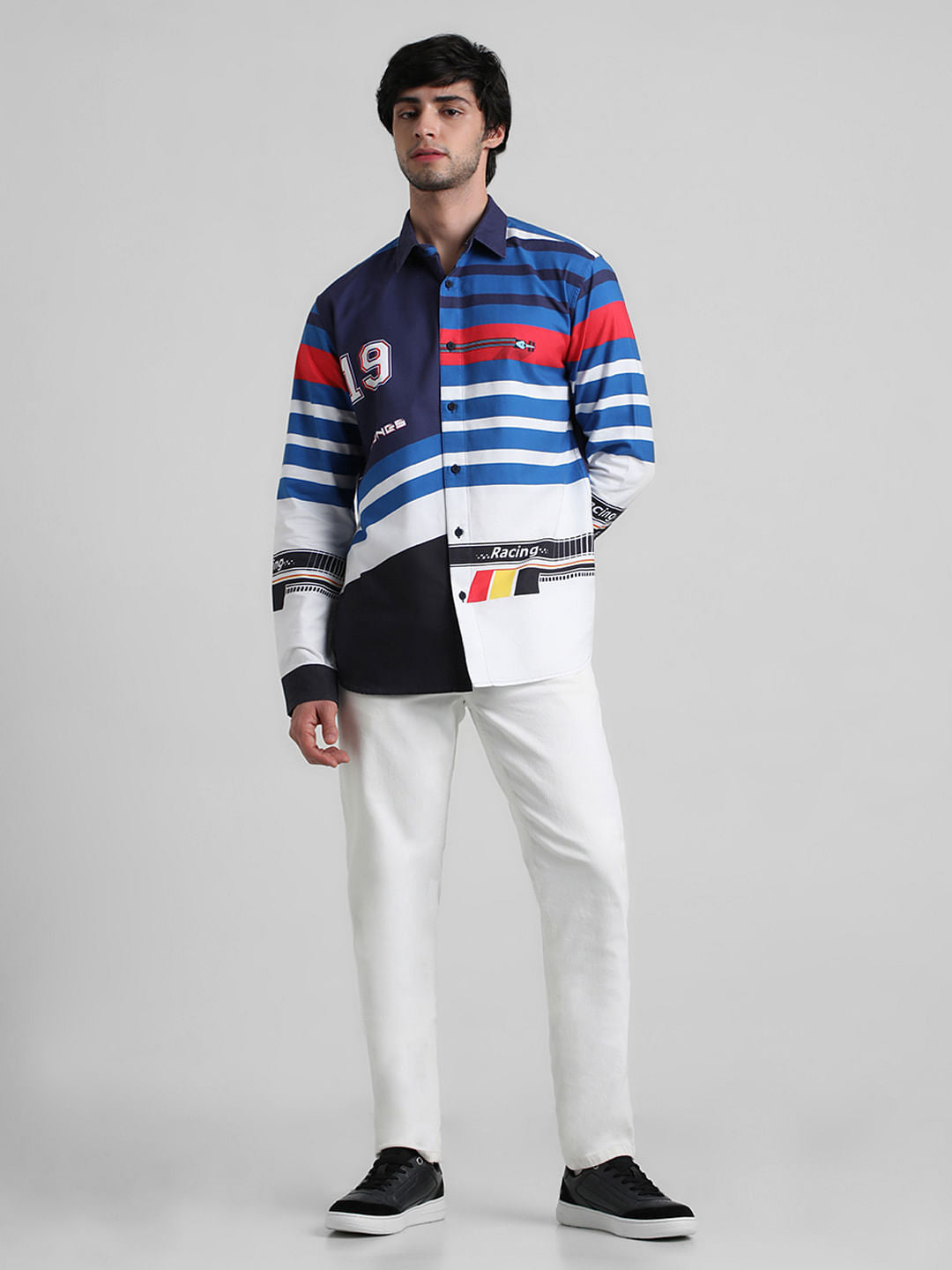 Blue Racer Stripes Full Sleeves Shirt