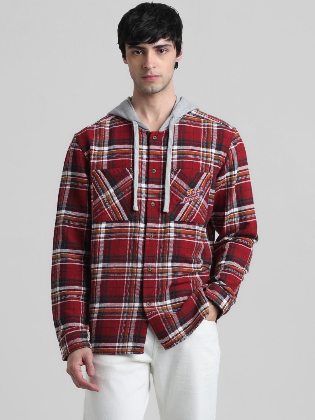 URBAN RACERS by Jack&Jones Red Check Oversized Hooded Shirt