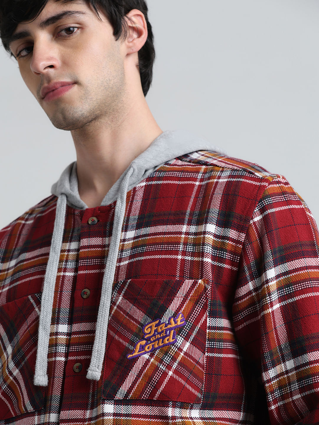 URBAN RACERS by Jack&Jones Red Check Oversized Hooded Shirt