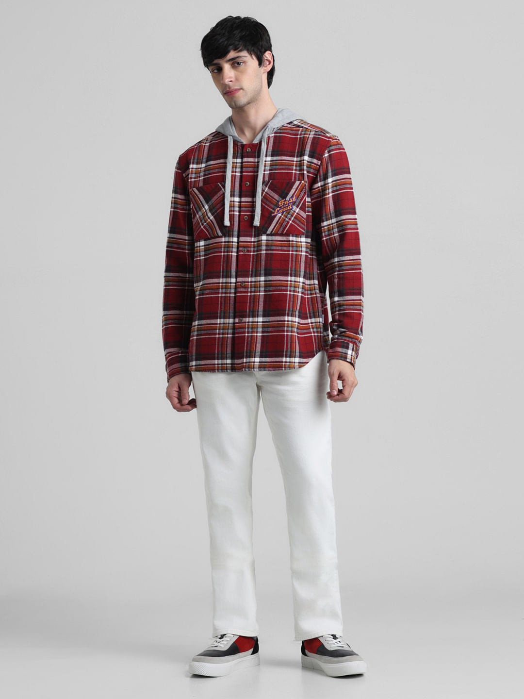 URBAN RACERS by Jack&Jones Red Check Oversized Hooded Shirt