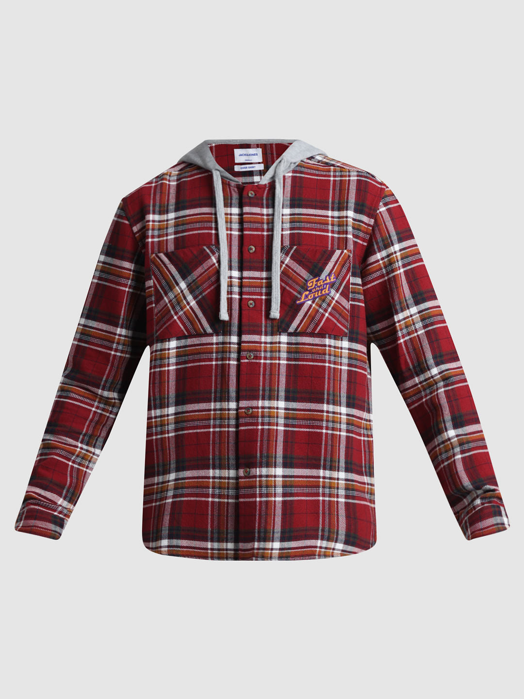 URBAN RACERS by Jack&Jones Red Check Oversized Hooded Shirt