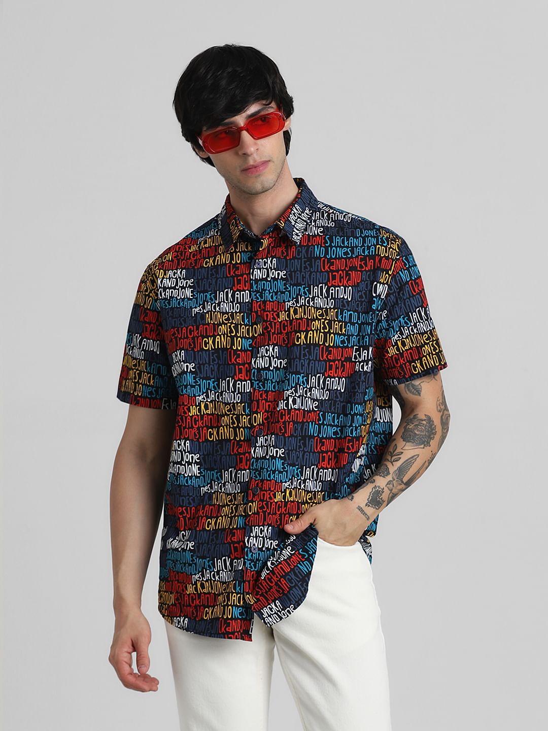 URBAN RACERS by JACK&JONES BLACK LOGO TEXT PRINT SHORT SLEEVES SHIRT - S