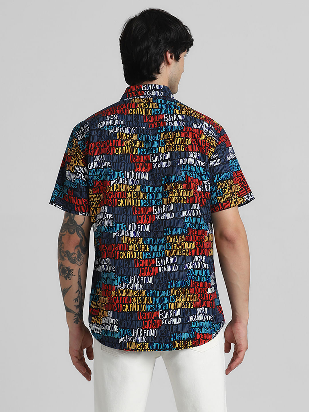 URBAN RACERS by JACK&JONES BLACK LOGO TEXT PRINT SHORT SLEEVES SHIRT