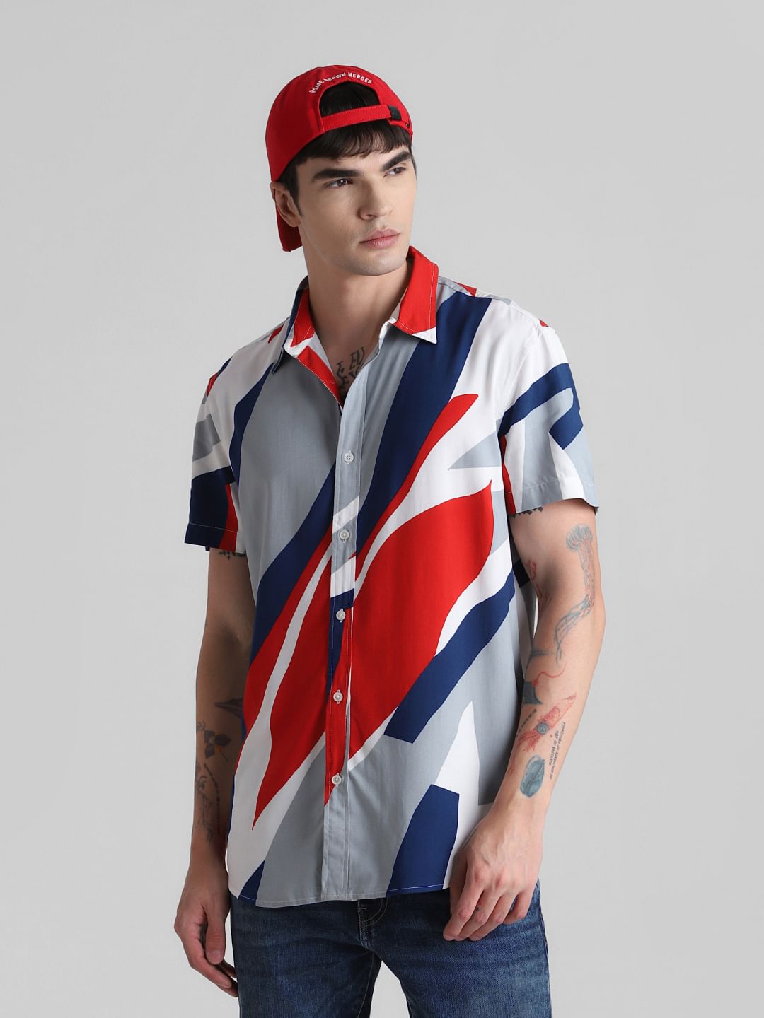 URBAN RACERS by JACK&JONES GREY COLOURBLOCKED SHIRT - S