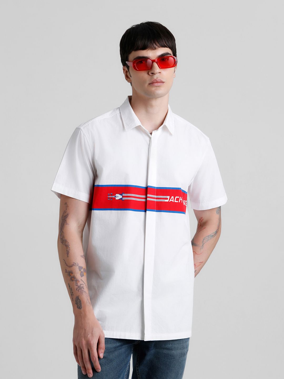 URBAN RACERS by JACK&JONES WHITE RACER PRINT SHIRT - S