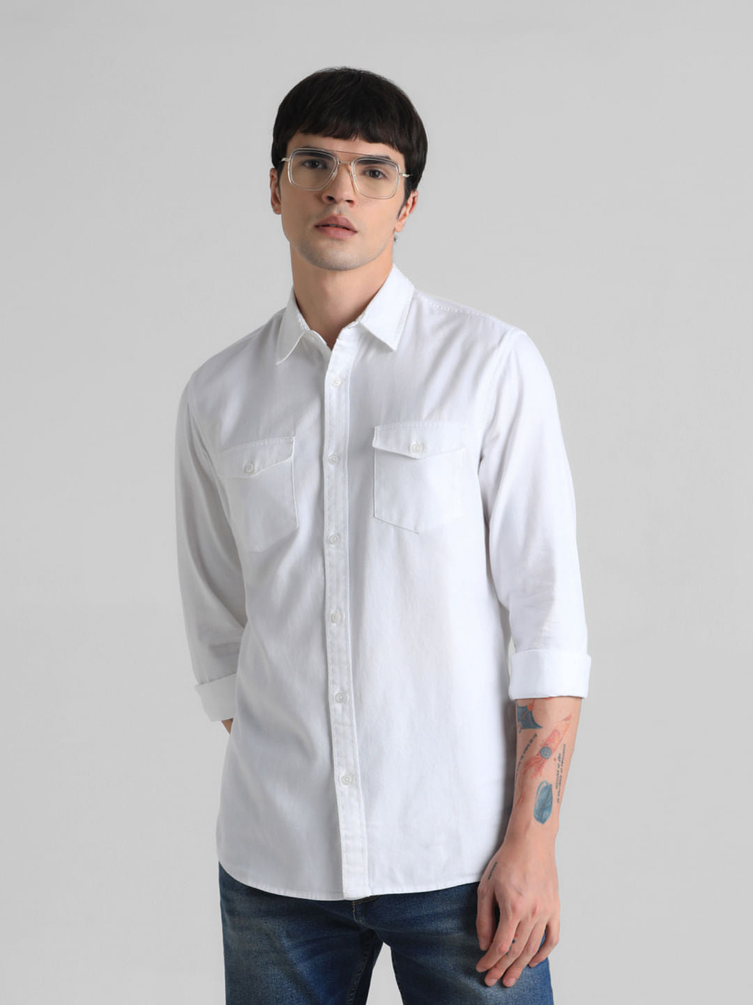 White Full Sleeves Solid Shirt - S