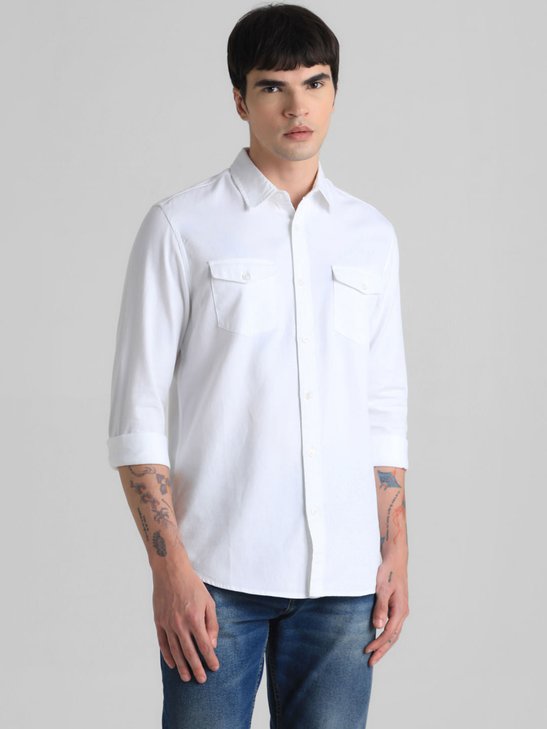 White Full Sleeves Solid Shirt