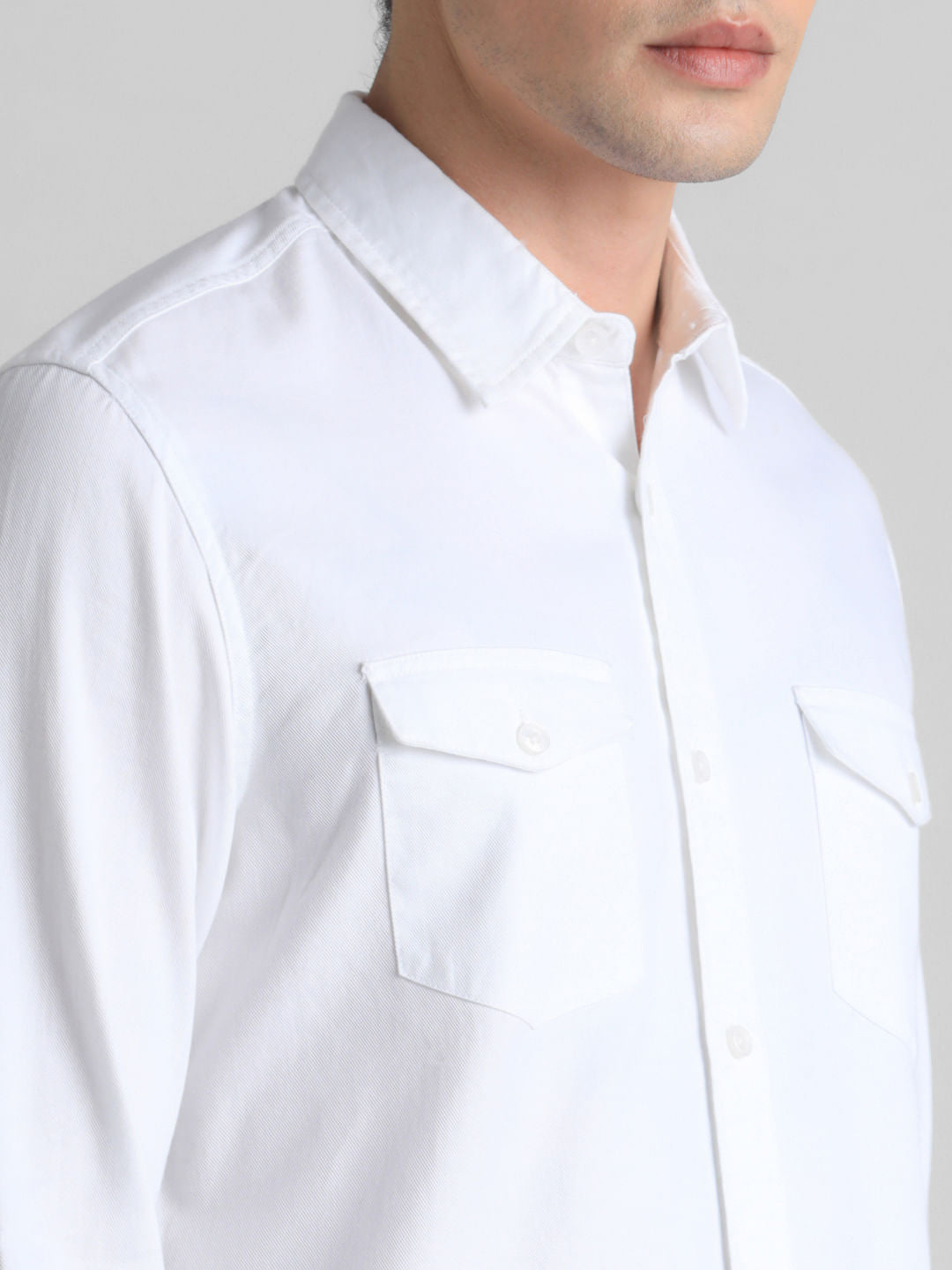 White Full Sleeves Solid Shirt