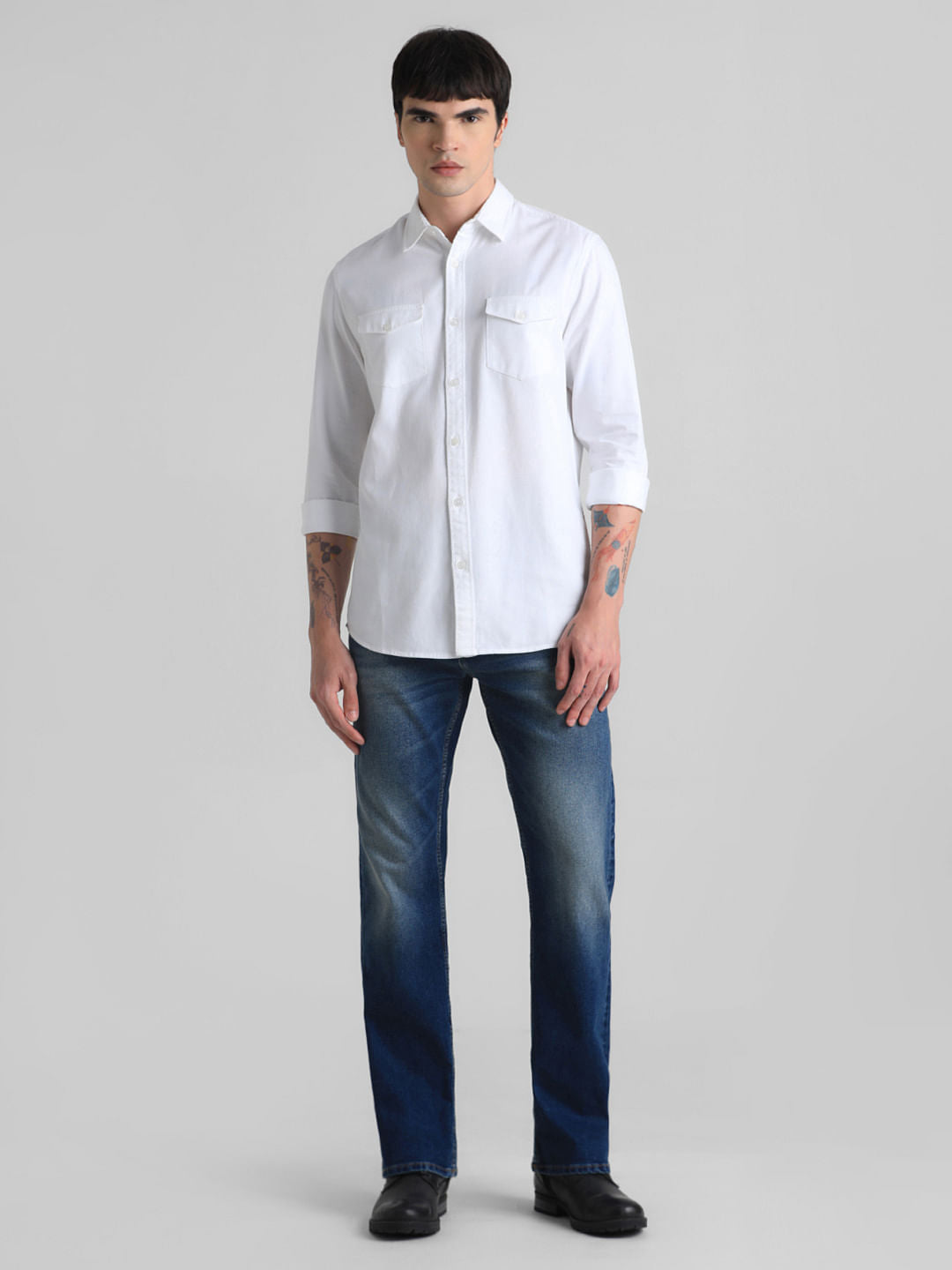 White Full Sleeves Solid Shirt