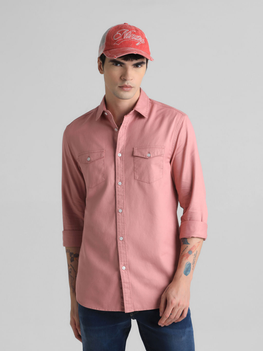 Pink Full Sleeves Solid Shirt - S