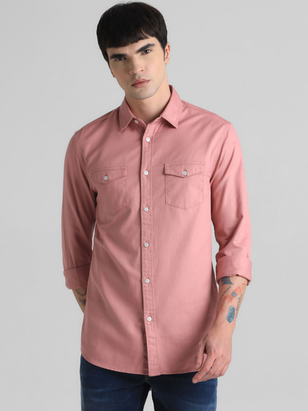Pink Full Sleeves Solid Shirt