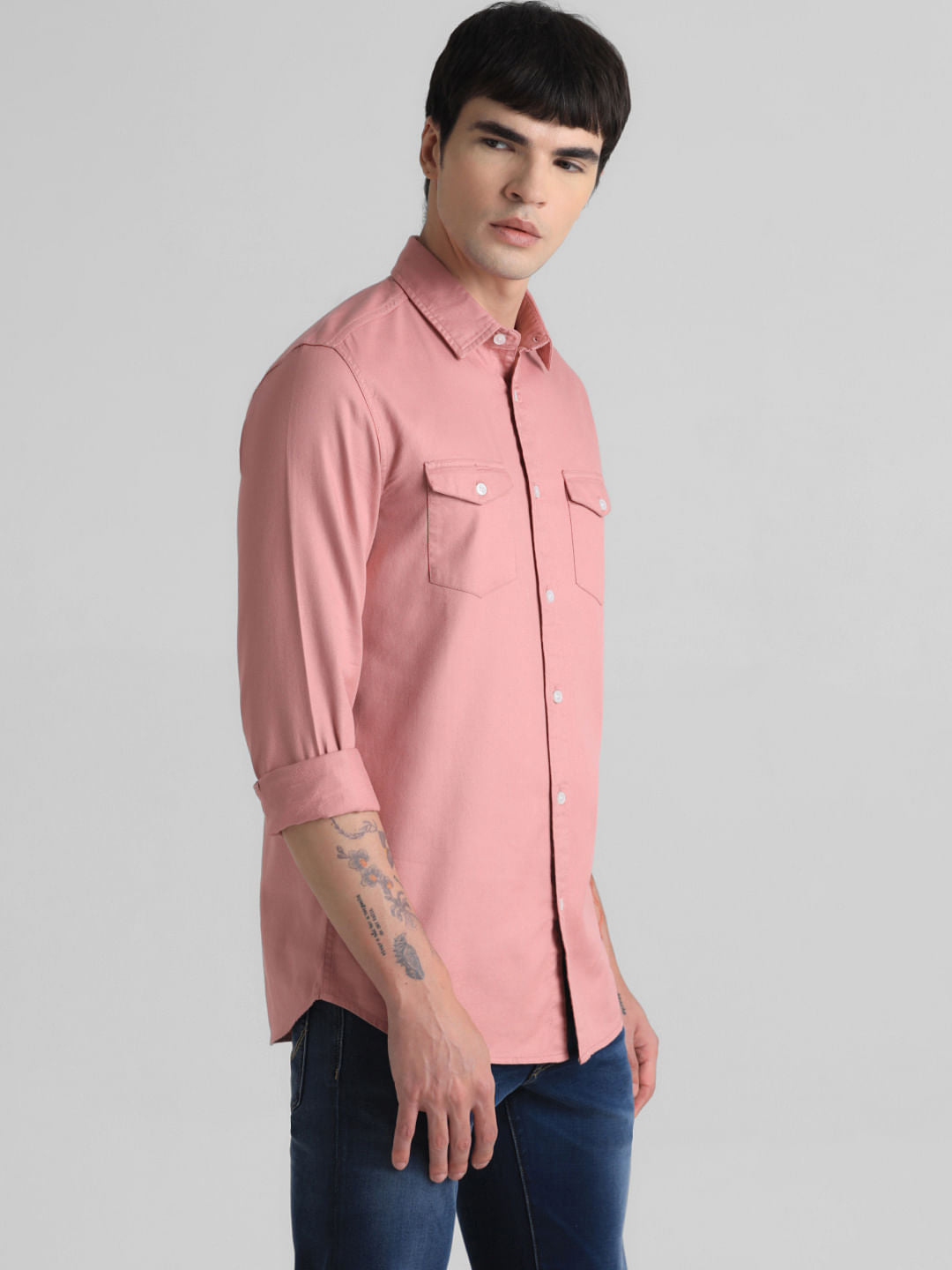 Pink Full Sleeves Solid Shirt