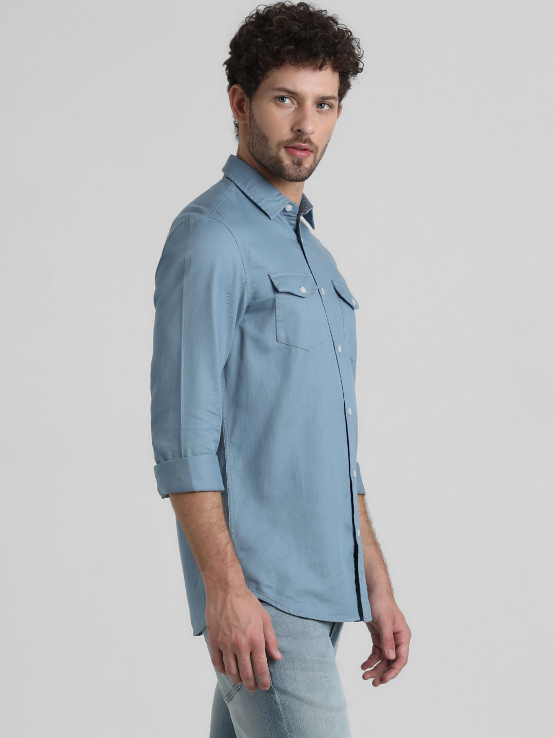 Blue Patch Pocket Slim Fit Shirt