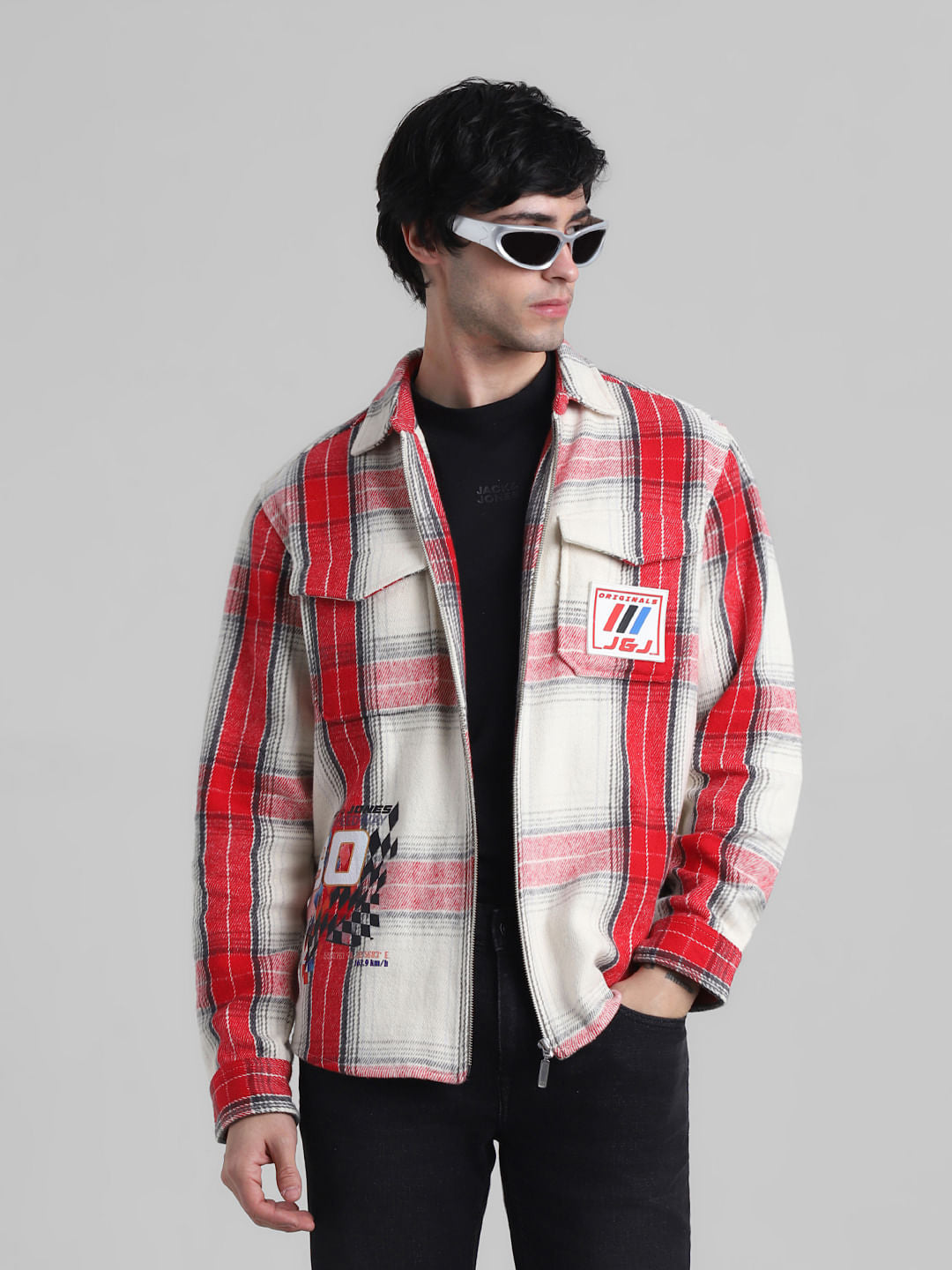 URBAN RACERS by Jack&Jones Red Check Zip-Up OVERSIZED Shirt